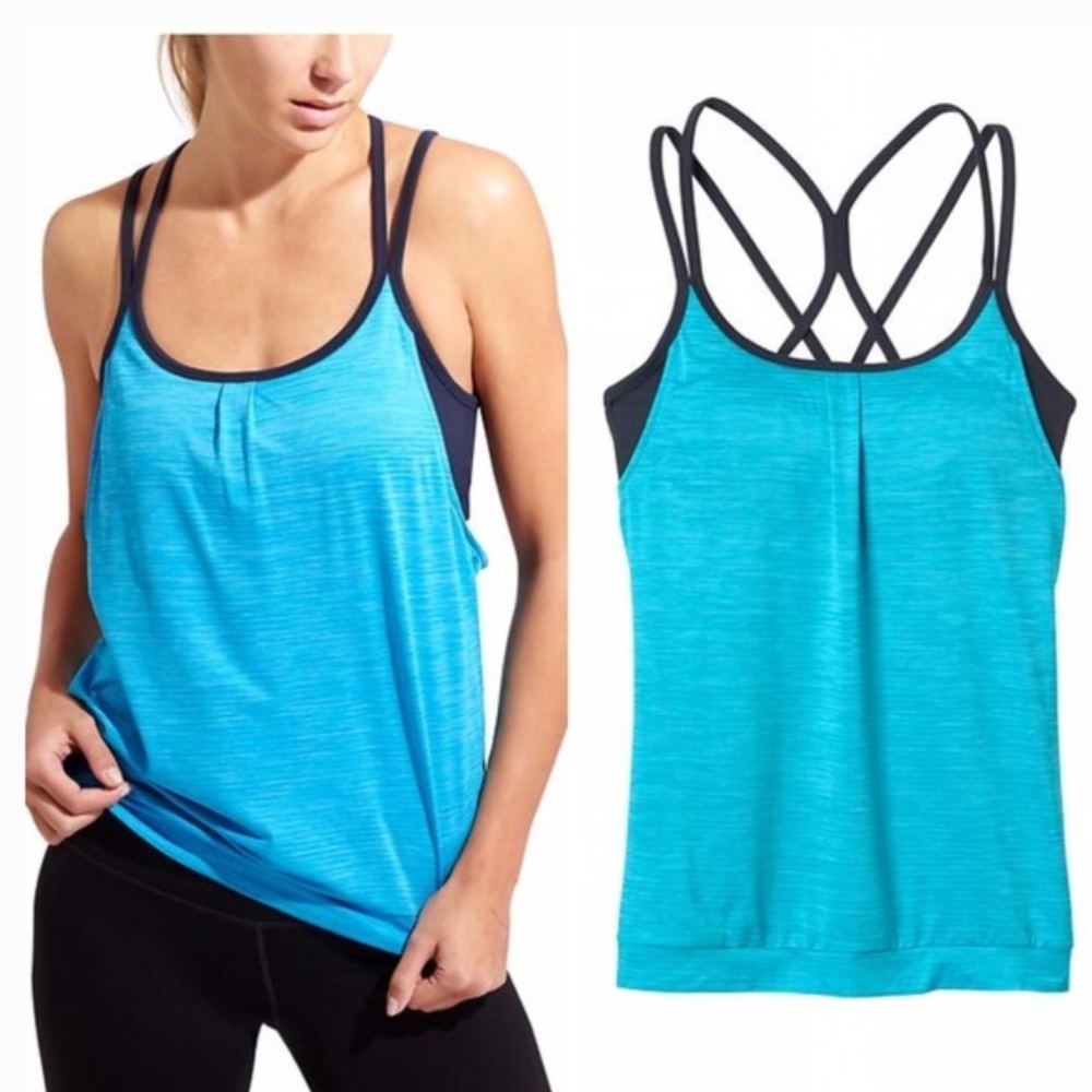 Athleta Shadow Stripe Energize Tank in Blue/Navy